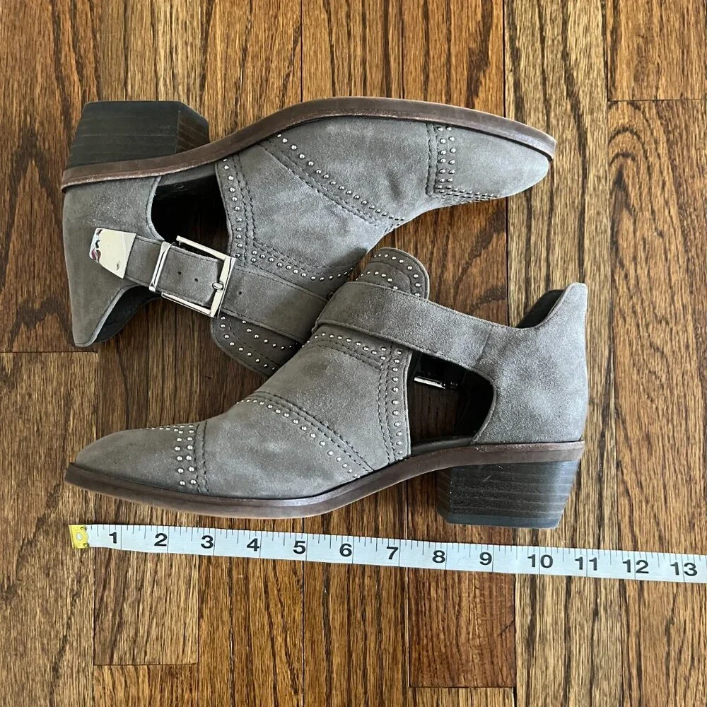 Vince Camuto Grey Suede Raina Studded Buckled Booties Women's Edgy Boho 6M - Picture 4 of 11